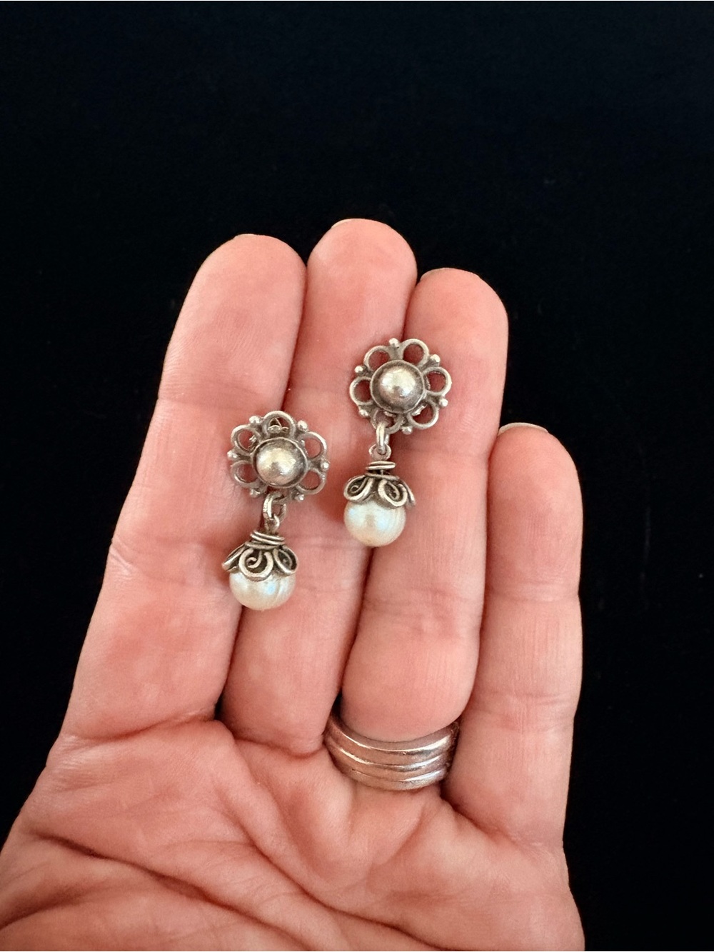 Sterling Silver Alana Leigh  Pearl Drop Earrings - White Pearl